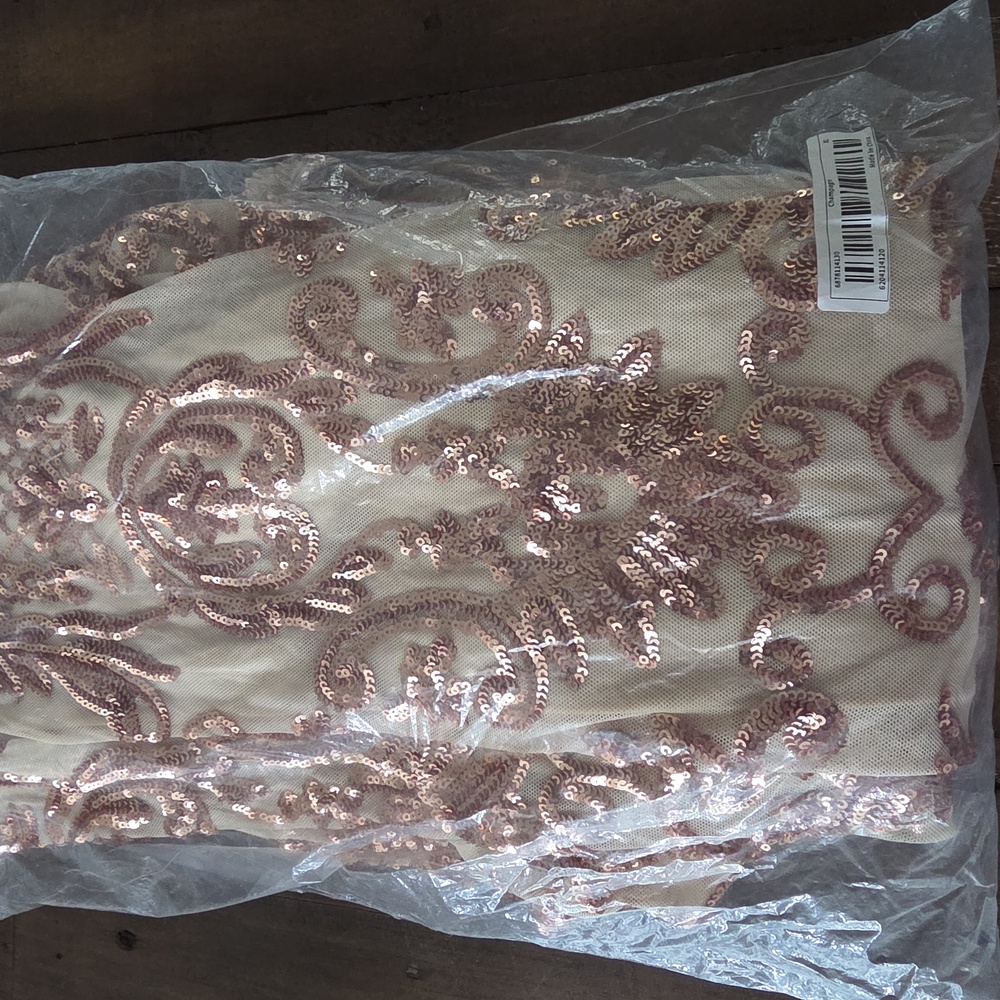 GLAMOROUS HIGH FASHION FORMAL CHAMPAGNE AND ROSE GOLD GOWN - Picture 10 of 12